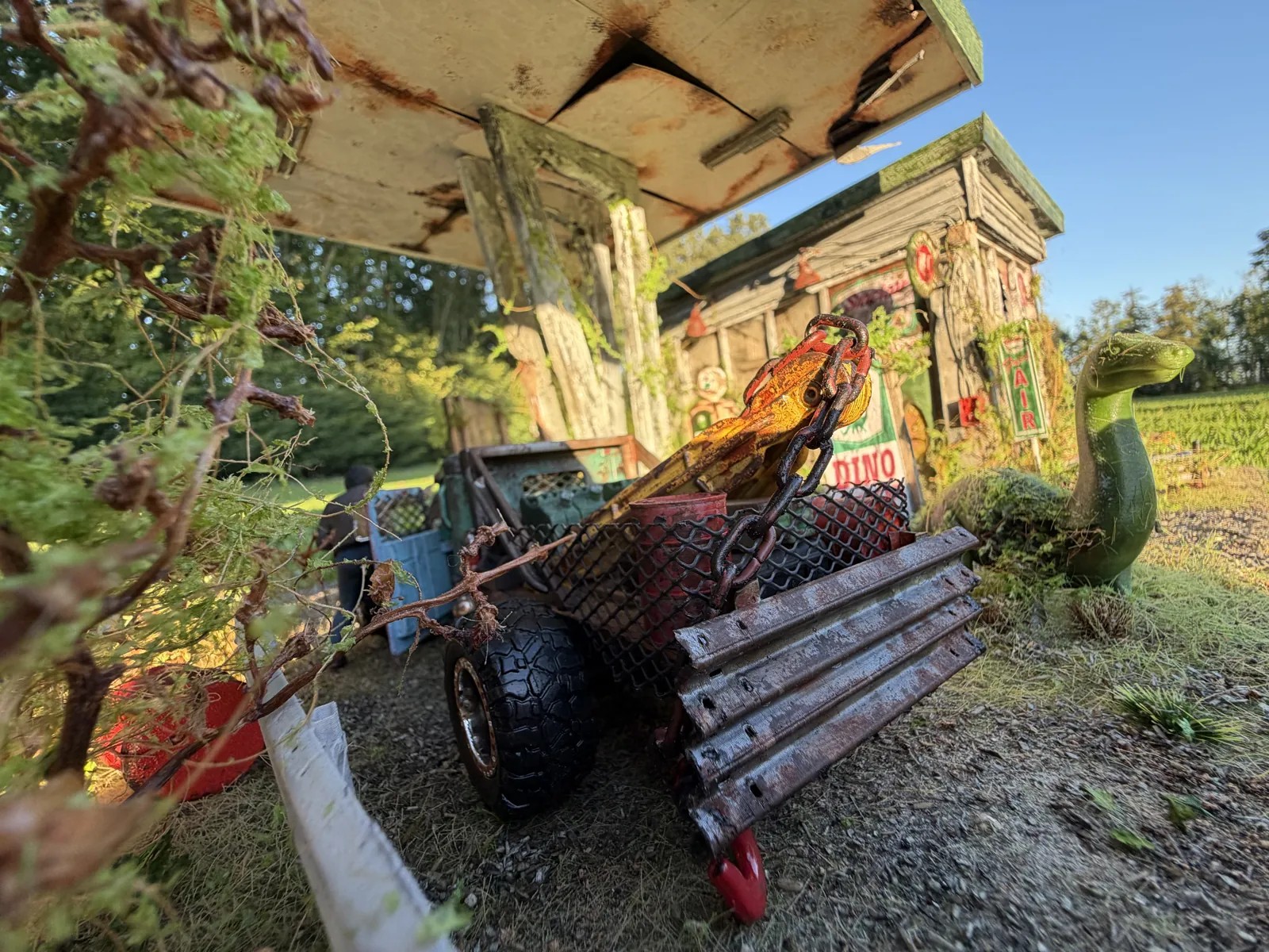 A low angle on the tow truck under the canopy
